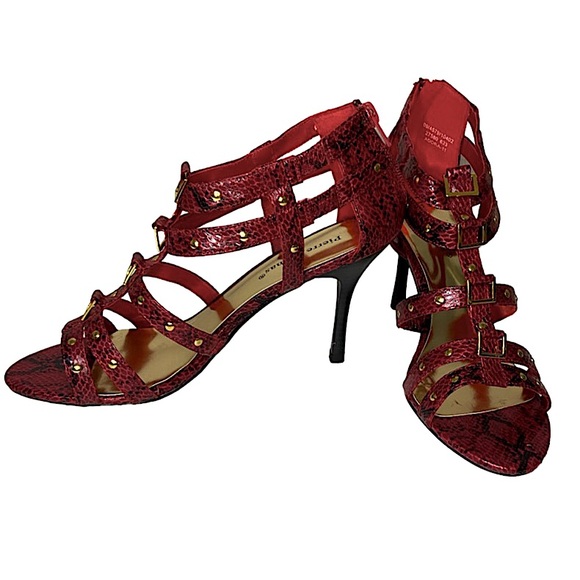 PIERRE DUMAS Adora-11 Red Faux Snakeskin Sexy Heels Zip Back Sz 9M - Picture 2 of 9